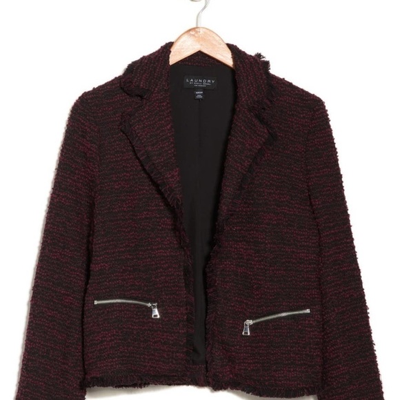 LAUNDRY by Shelli Segal boucle fringe trim open front crop blazer sz XL gorpcore - Picture 3 of 11